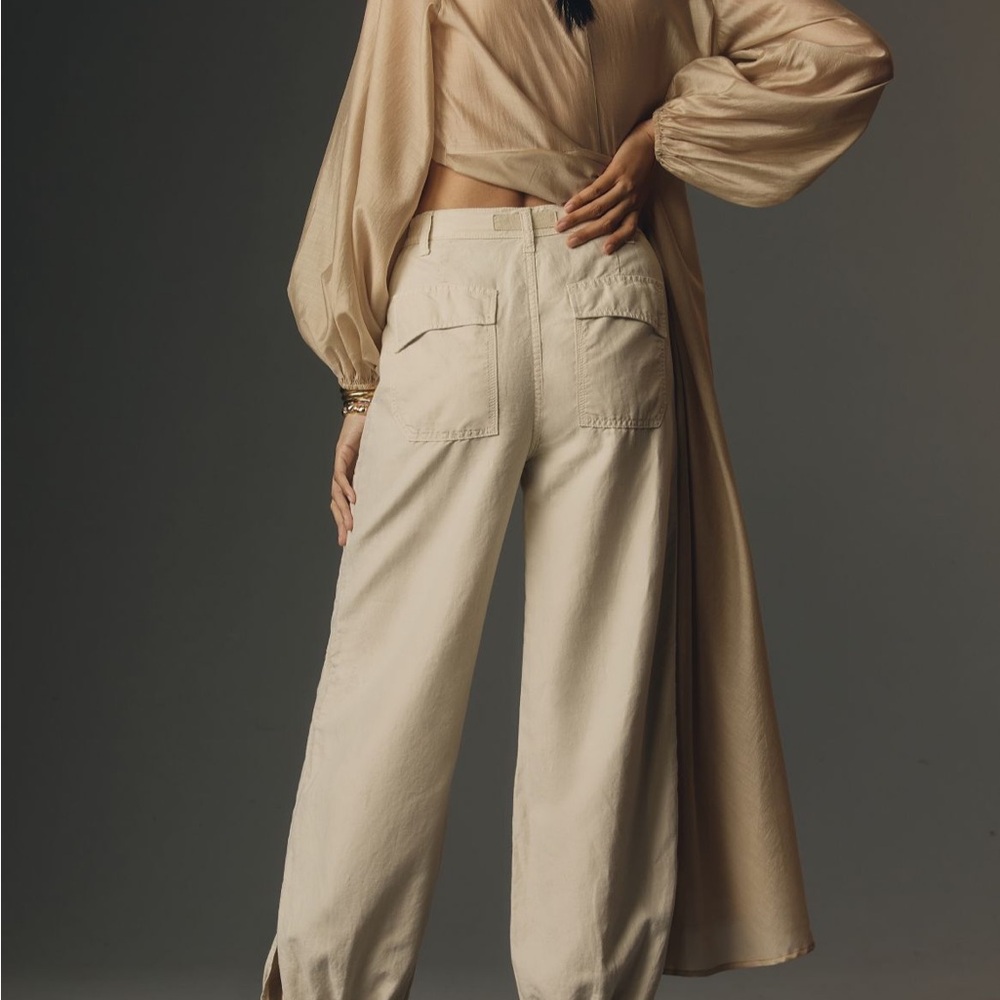 Maeve Anthropologie Tan Wide-Leg Pants High-Waisted Relaxed Fit - Picture 3 of 7